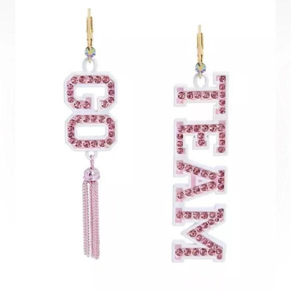 BETSEY JOHNSON Football Series Go Team Mismatched Pavé Crystal Earrings NEW NWT - Picture 3 of 6